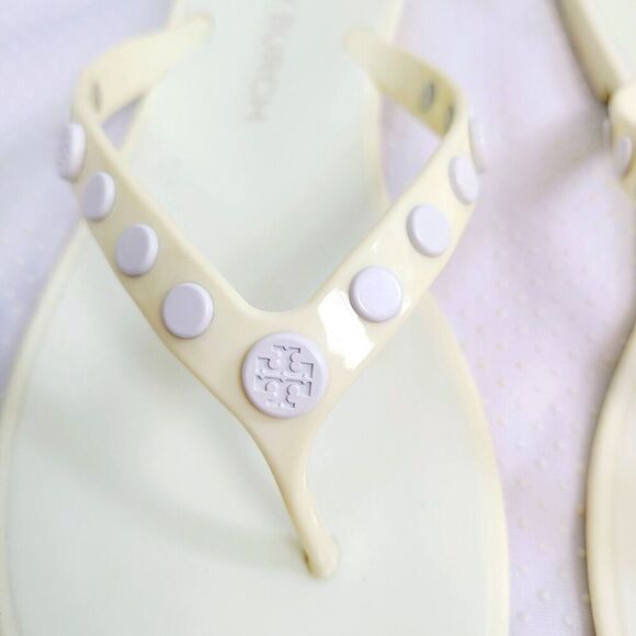 Tory Burch‎ Jelly Sandals 9 Yellow Studded Slip-On Flip Flop Flats - Picture 3 of 7